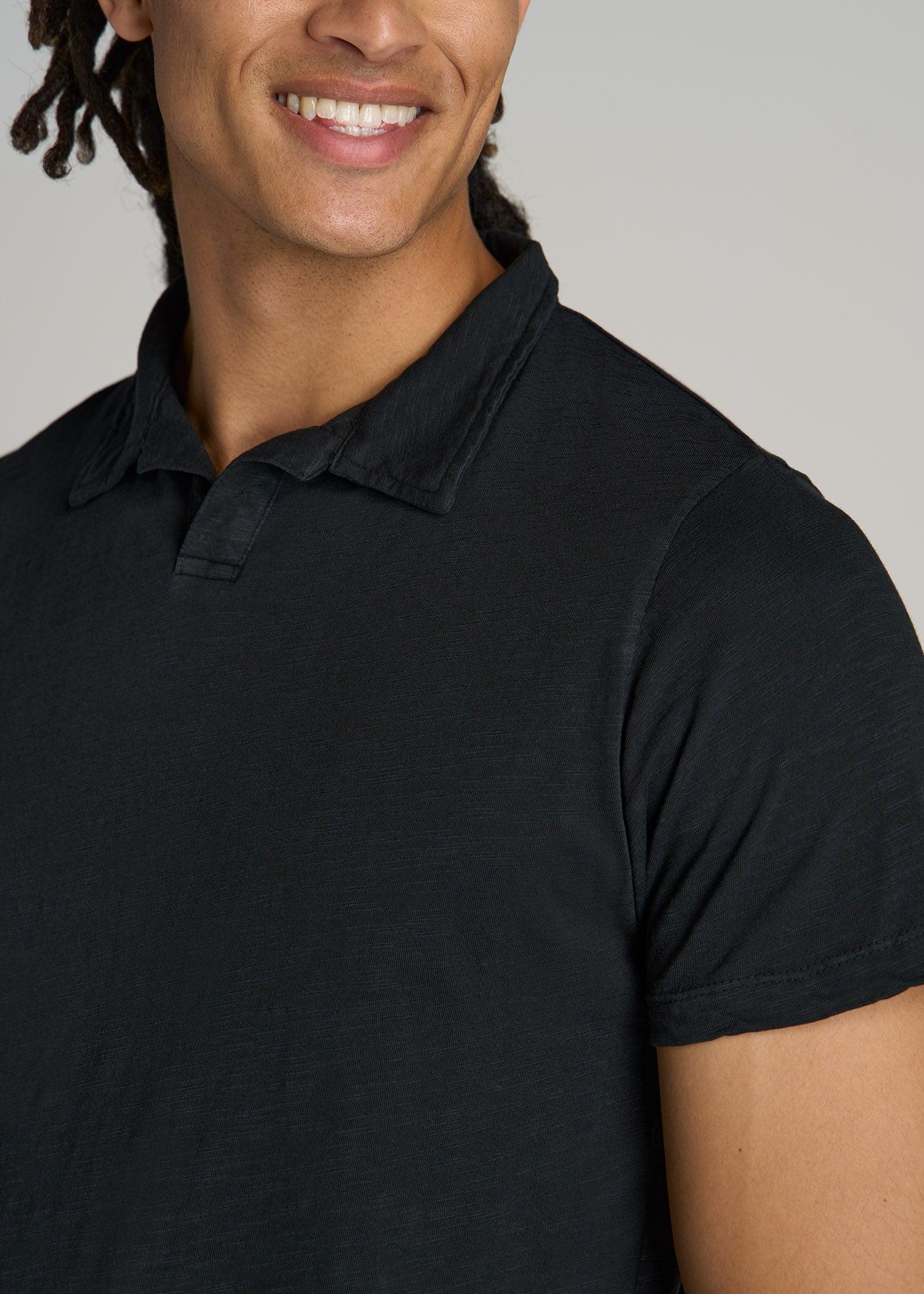 Slub Polo Shirt for Tall Men in Black Male Product Image