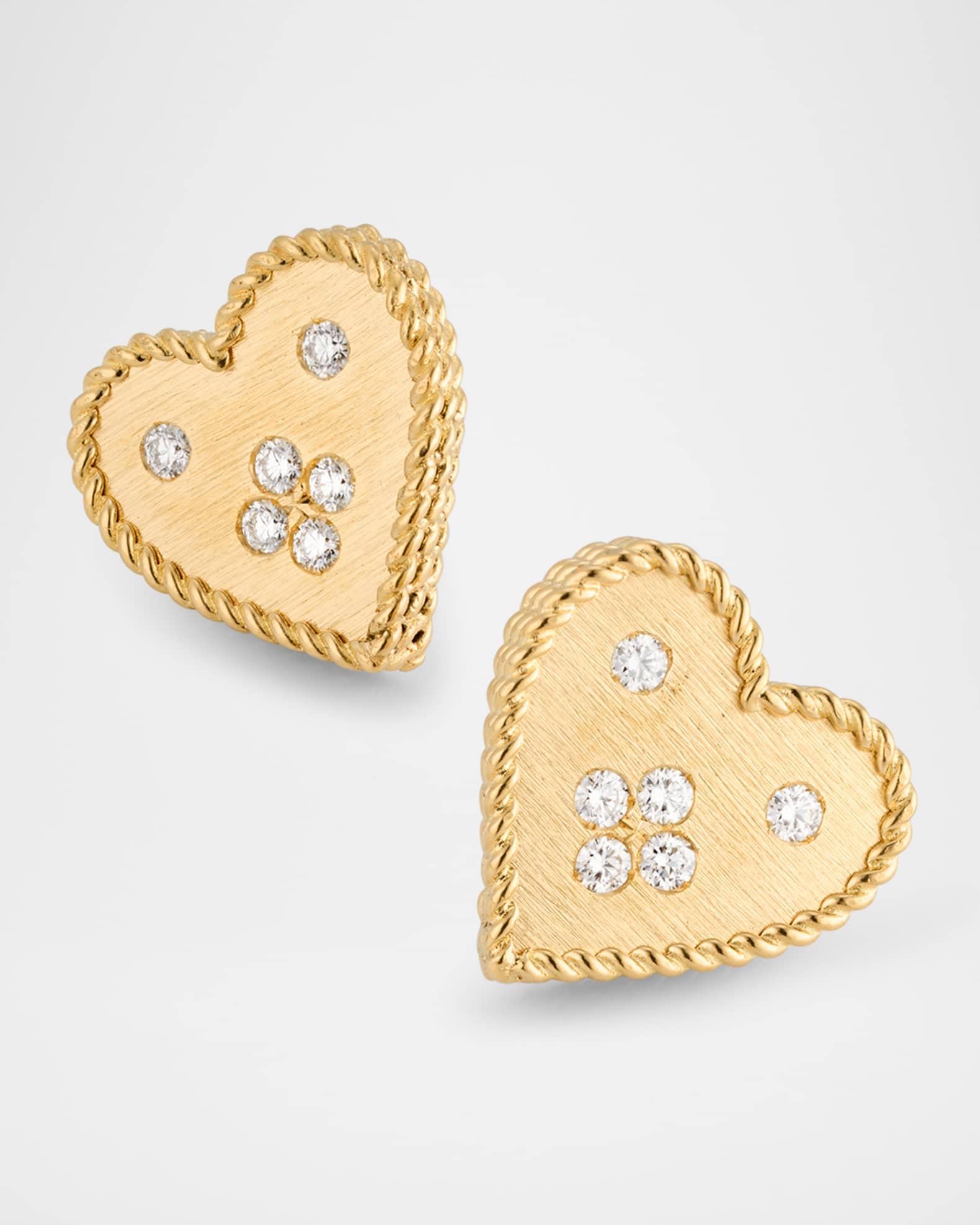18K Yellow Gold Petit Venetian Princess Heart Diamond Earrings Product Image