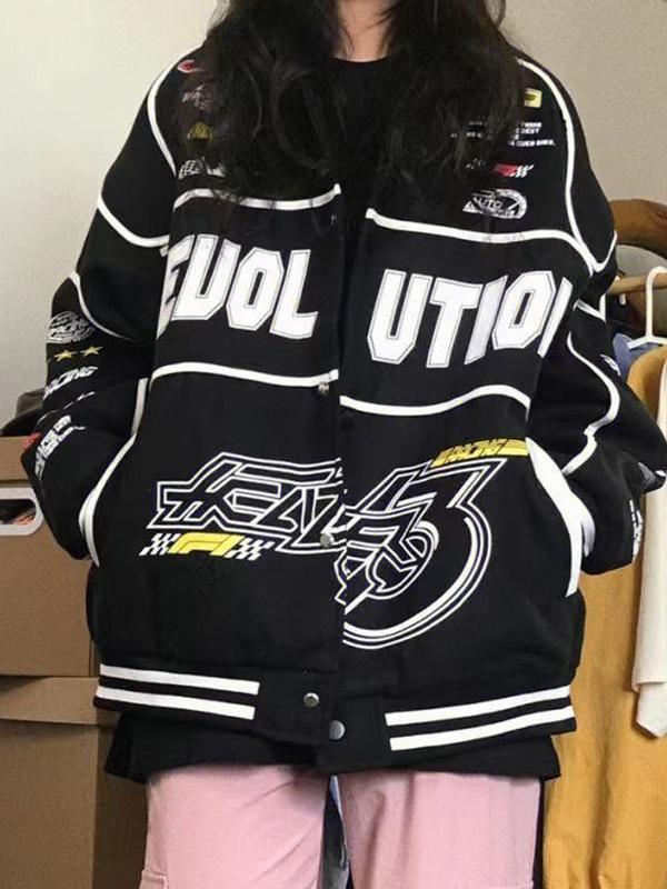 Street Print Splice Varsity Jacket Product Image