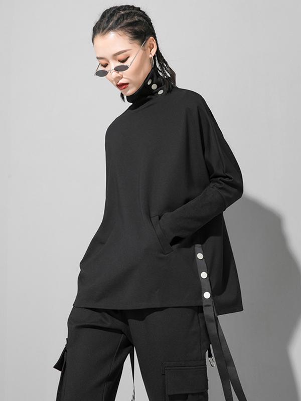 Original Solid Stand Collar T-Shirts Tops Product Image