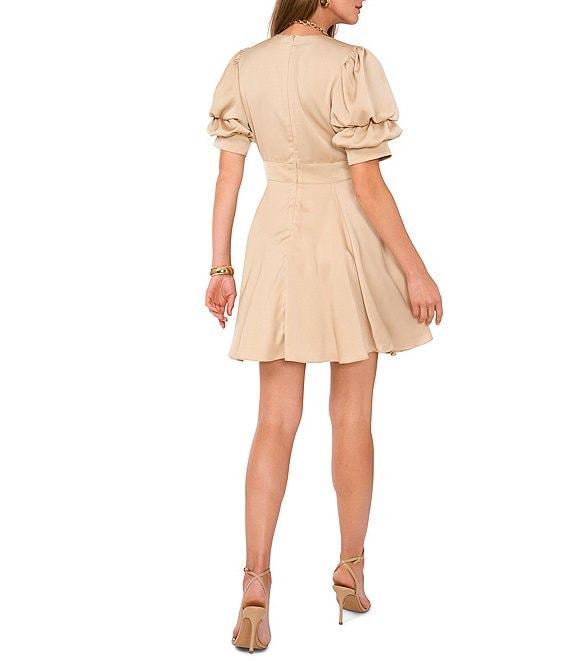 1. STATE Tiered Bubble Sleeve V Neckline Fit-n-Flare Dress Product Image