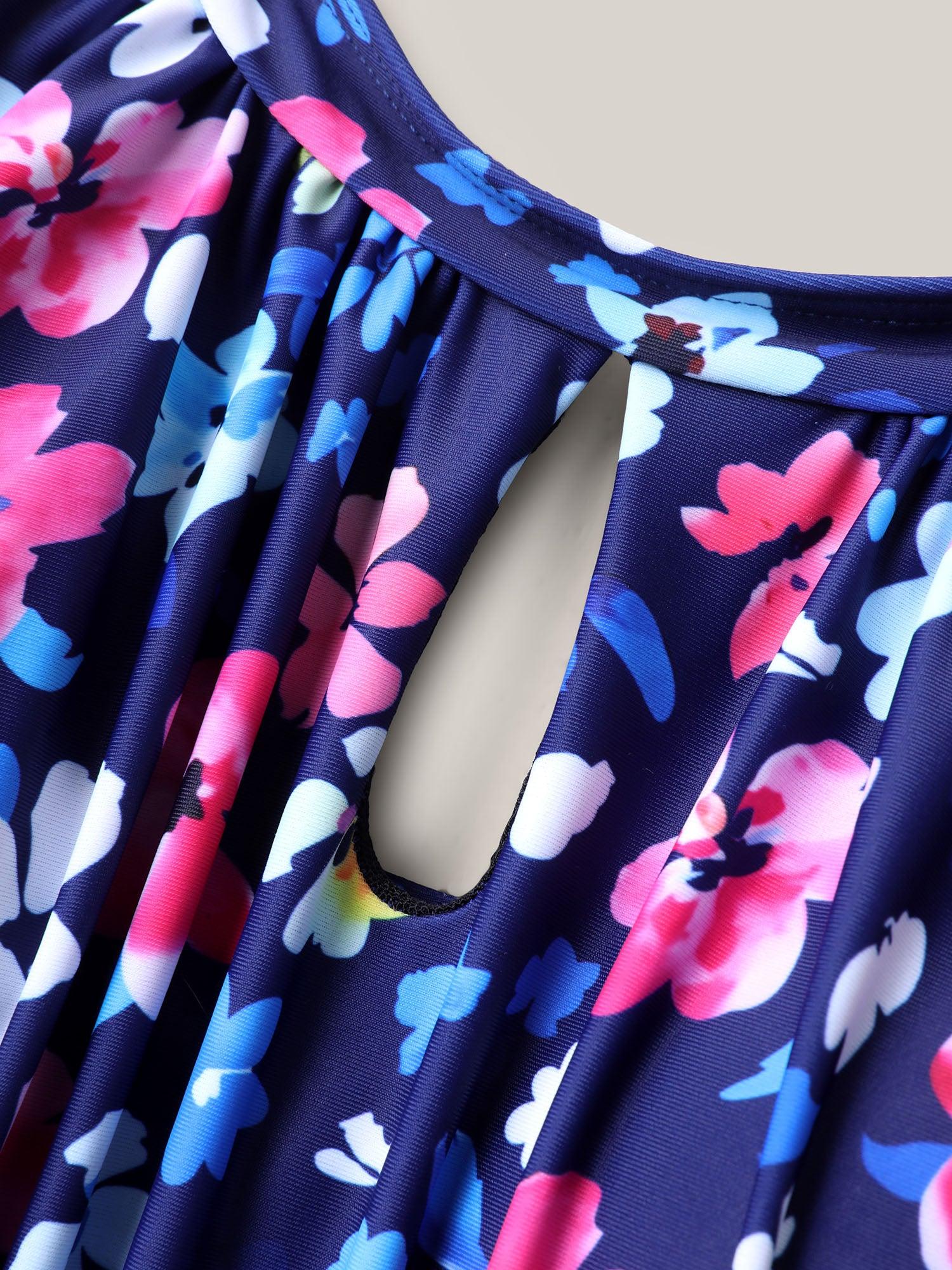 Floral Print Keyhole Pockets Swim Romper Female Product Image