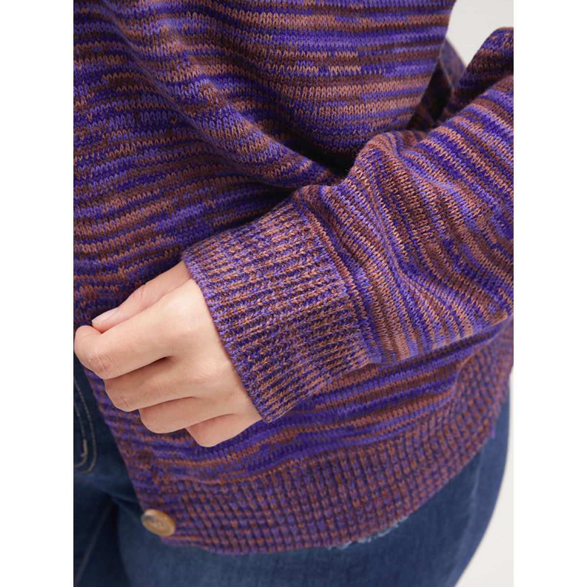 Plus Size Space Dye Pointelle Knit Button Front Heather Cardigan Eggplant Women Casual Loose Long Sleeve Dailywear Cardigans BloomChic 14-16/1X Product Image