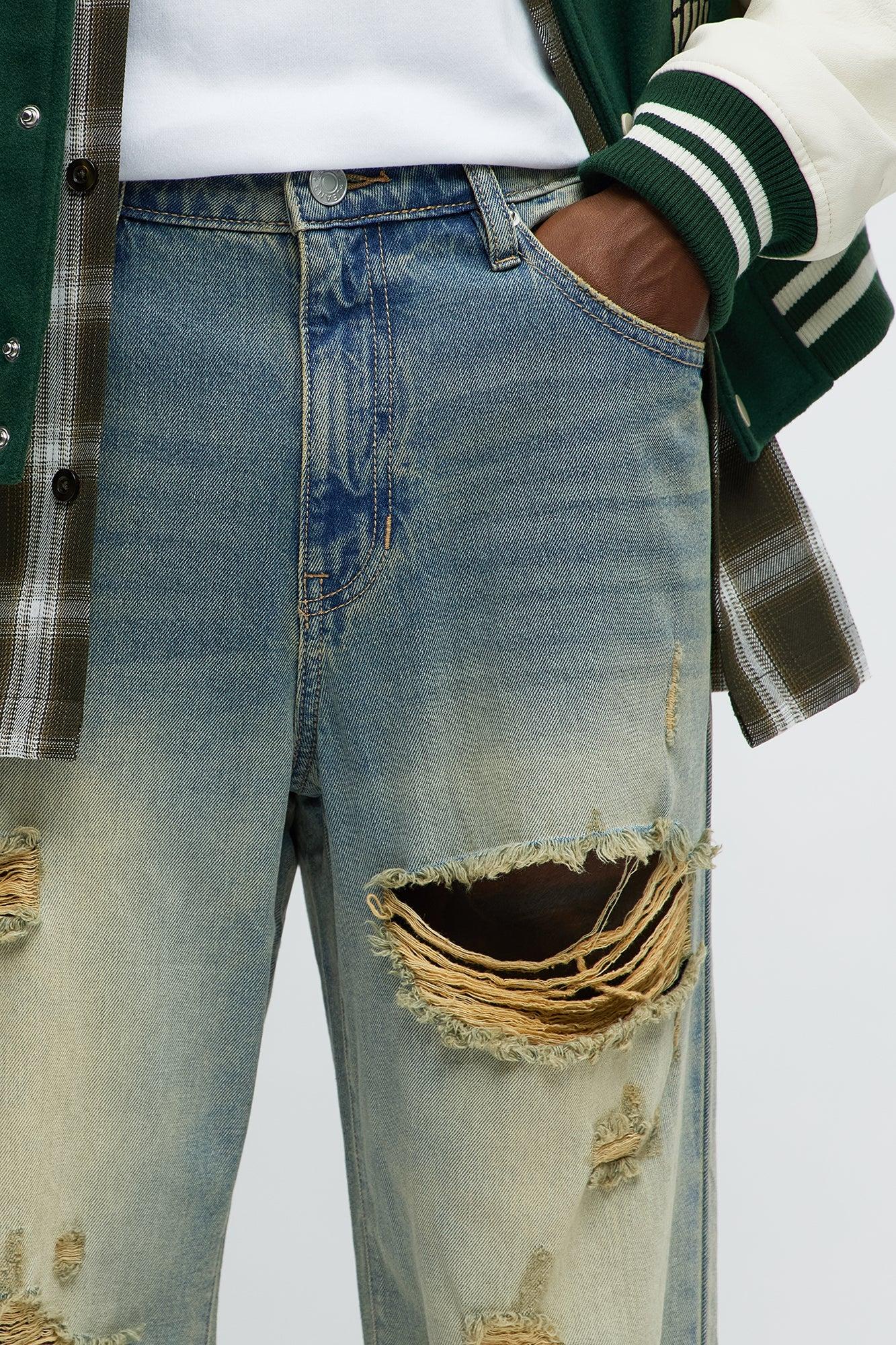 Get Down Distressed Straight Jeans - Vintage Blue Wash Product Image