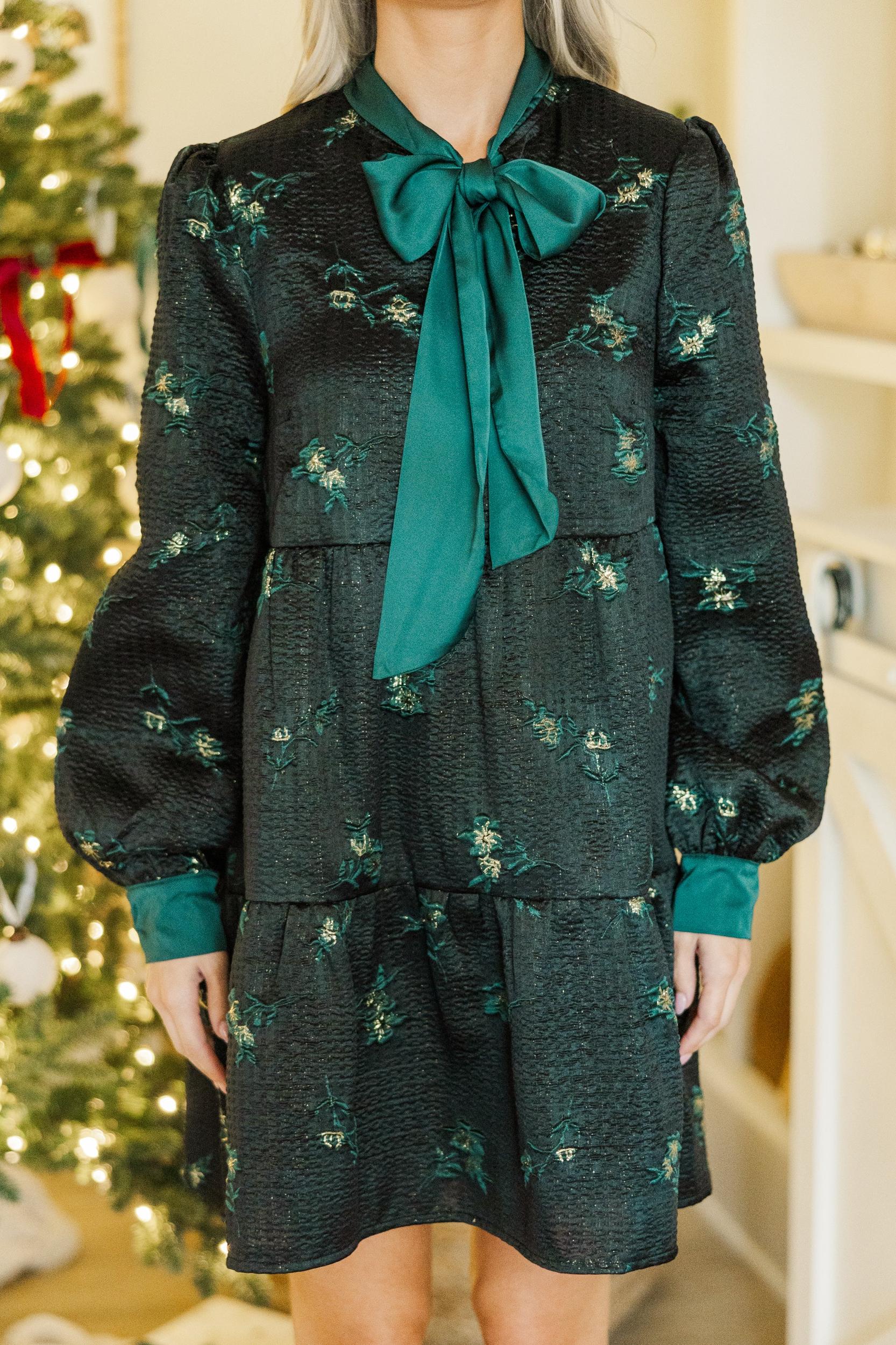 Never Too Late Green Floral Brocade Dress Female Product Image