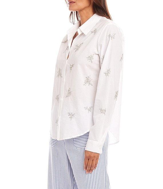Karen Kane Point Collar Long Sleeve Soft Cotton Embellished Shirt Product Image