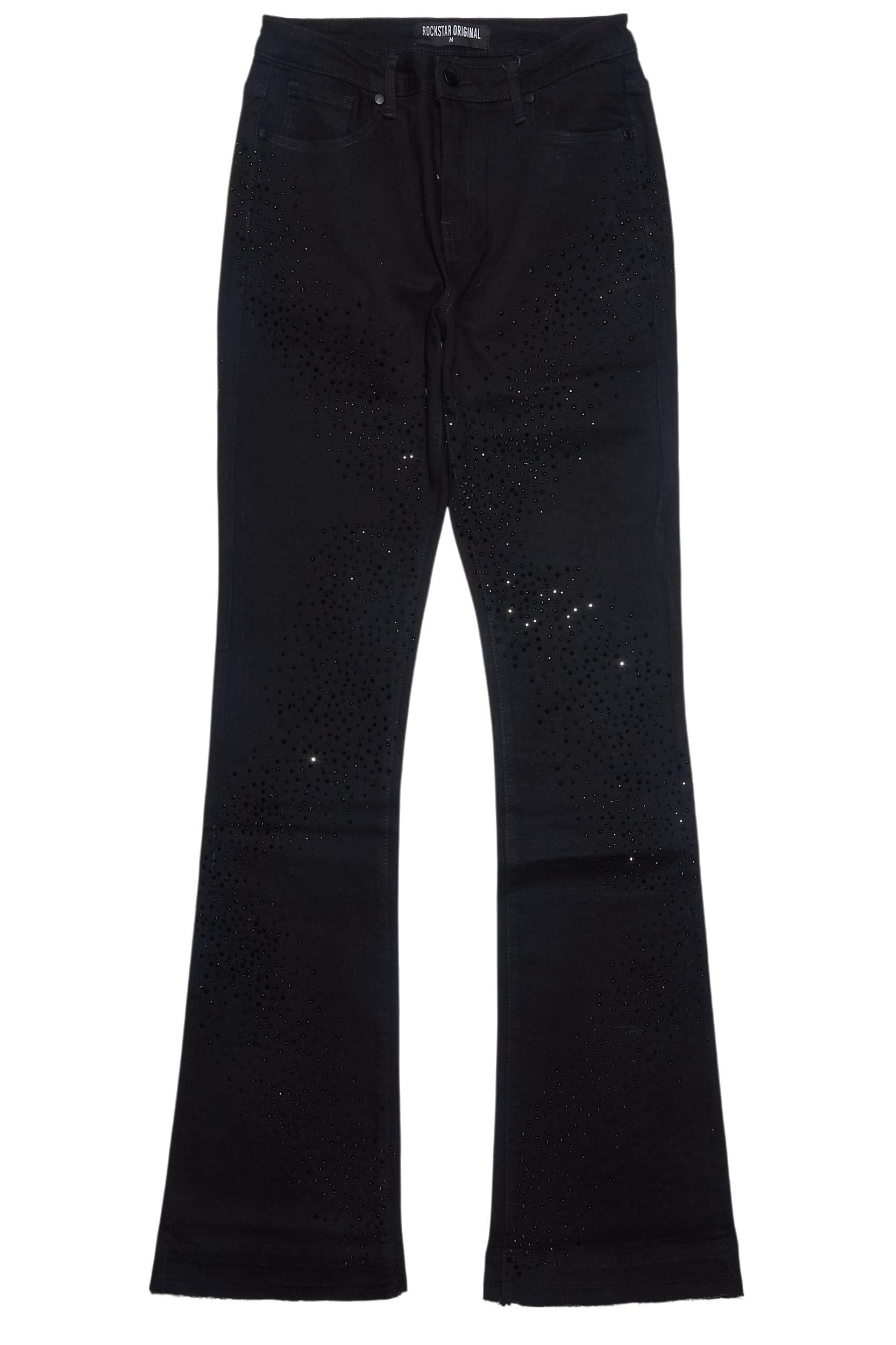 Brigette Black Rhinestone Stacked Flare Jean Female Product Image