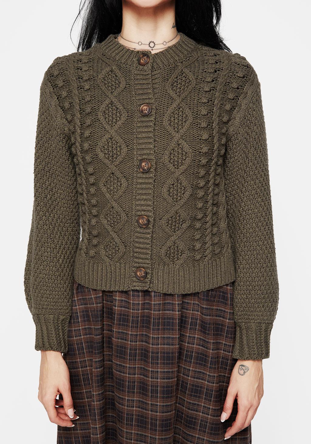 Nerthus Pom Pom Cable Knit Cardigan Product Image