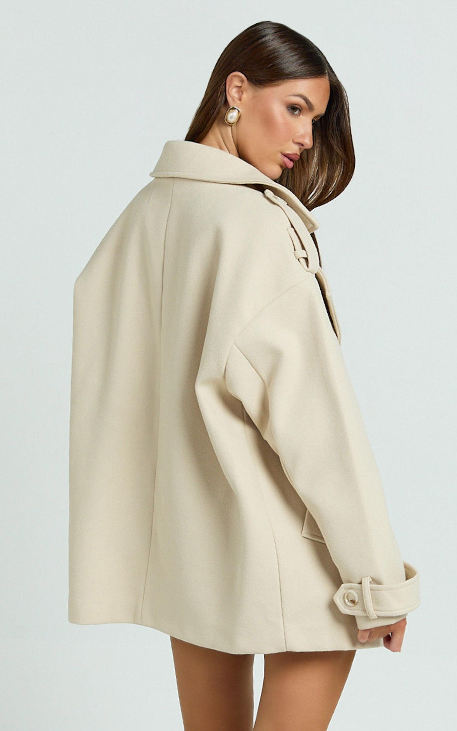 Adriana Coat - Double Breasted Short Wool Like Coat in Cream Product Image