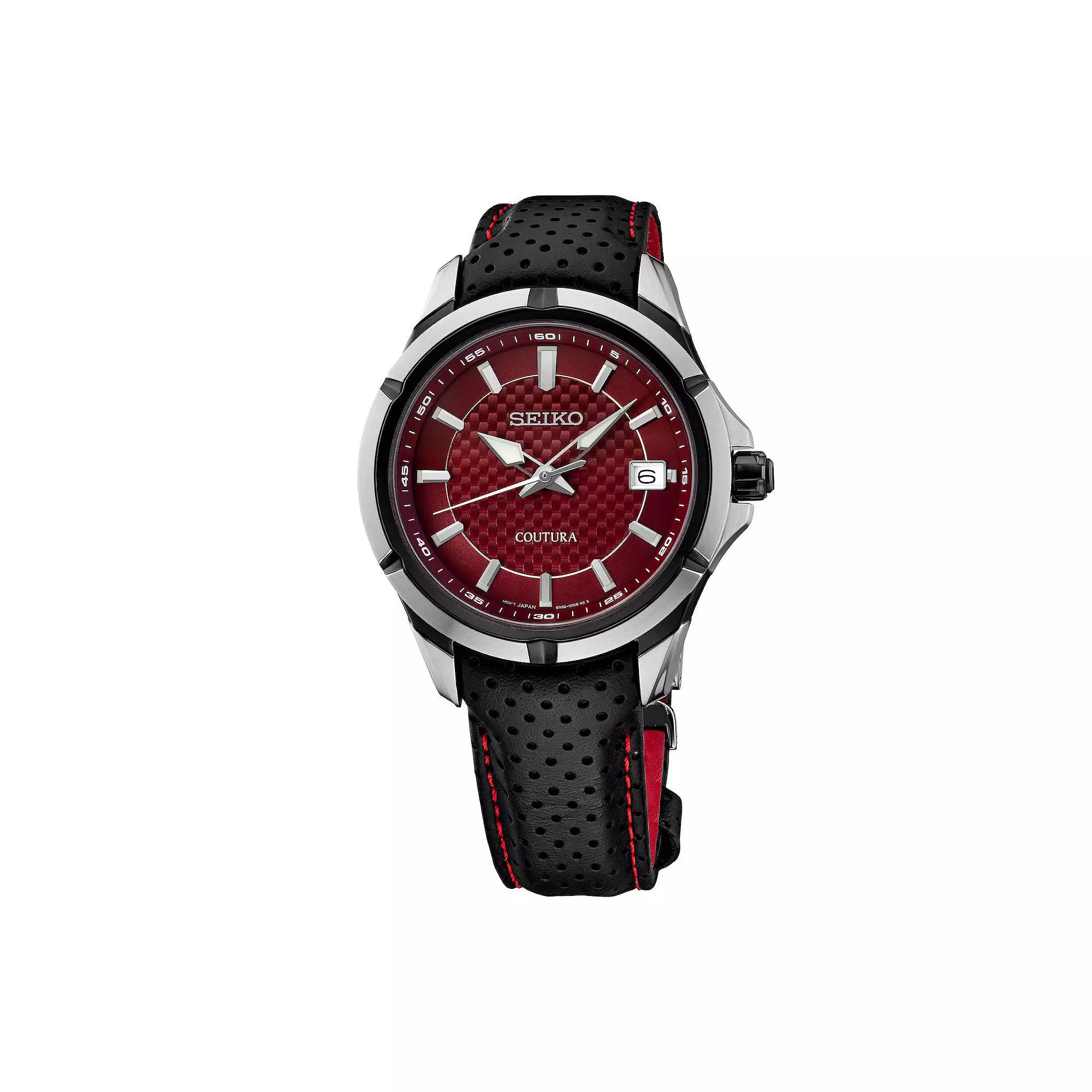Mens Seiko Coutura Red Dial Leather Band Quartz Watch - SUR566 Black Product Image