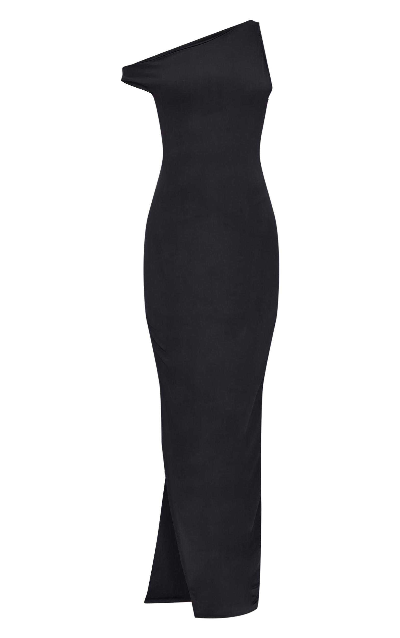 Black Matte Sculpt Asymmetric Neck Maxi Dress Product Image
