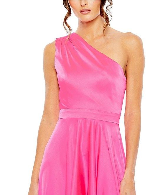 Mac Duggal Satin One Shoulder Sleeveless Ruffle High-Low A-Line Dress Product Image