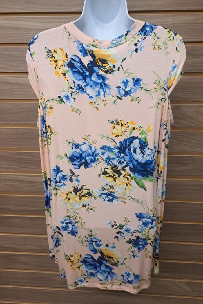 Pink Floral Cold Cap Shoulder Long Sleeve Product Image