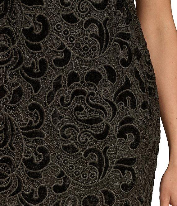 Donna Karan Velvet Lace Crew Neck Sleeveless Sheath Dress Product Image