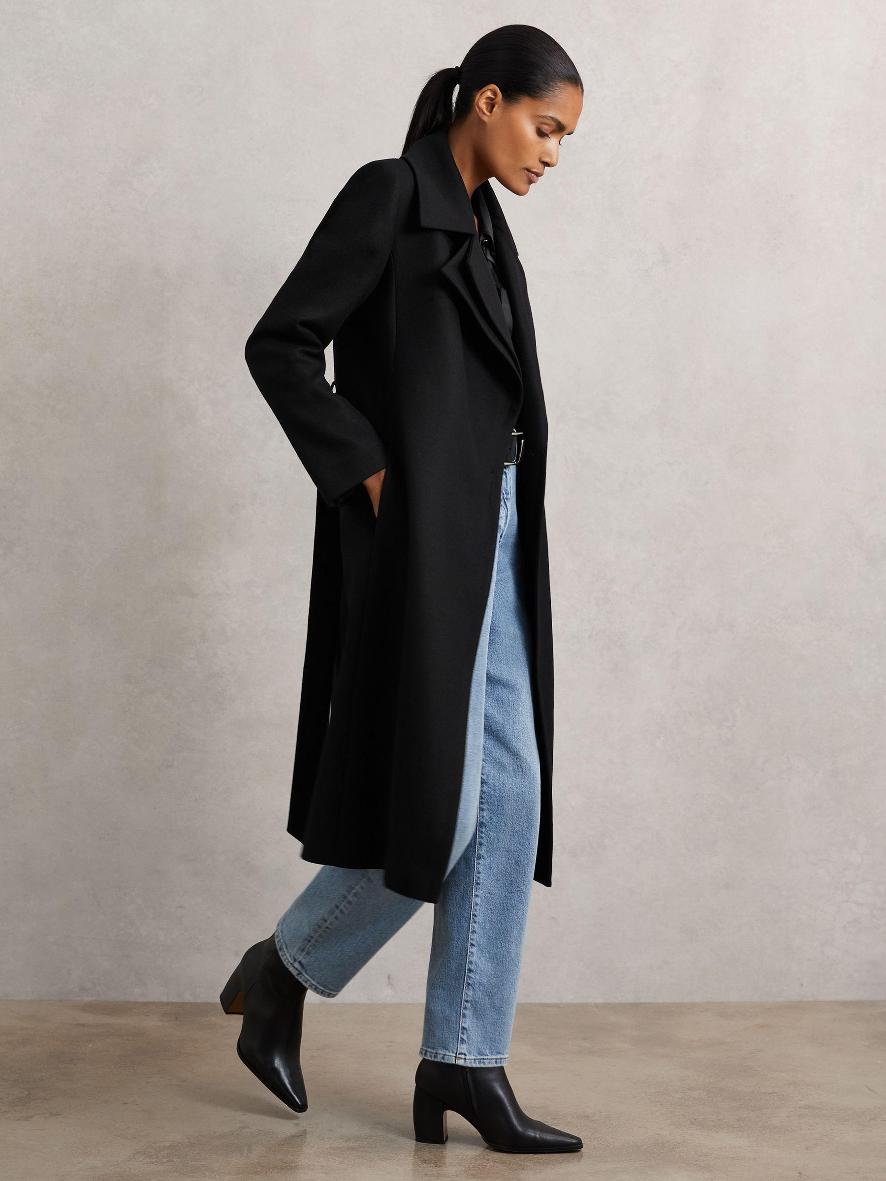 Wool-Blend Double-Lapel Belted Coat With Cashmere in Black Product Image