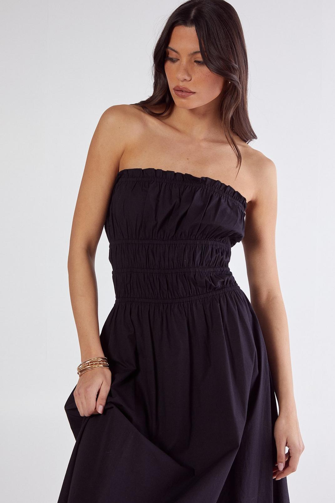 Cotton Poplin Bandeau Ruched Midi Dress Product Image