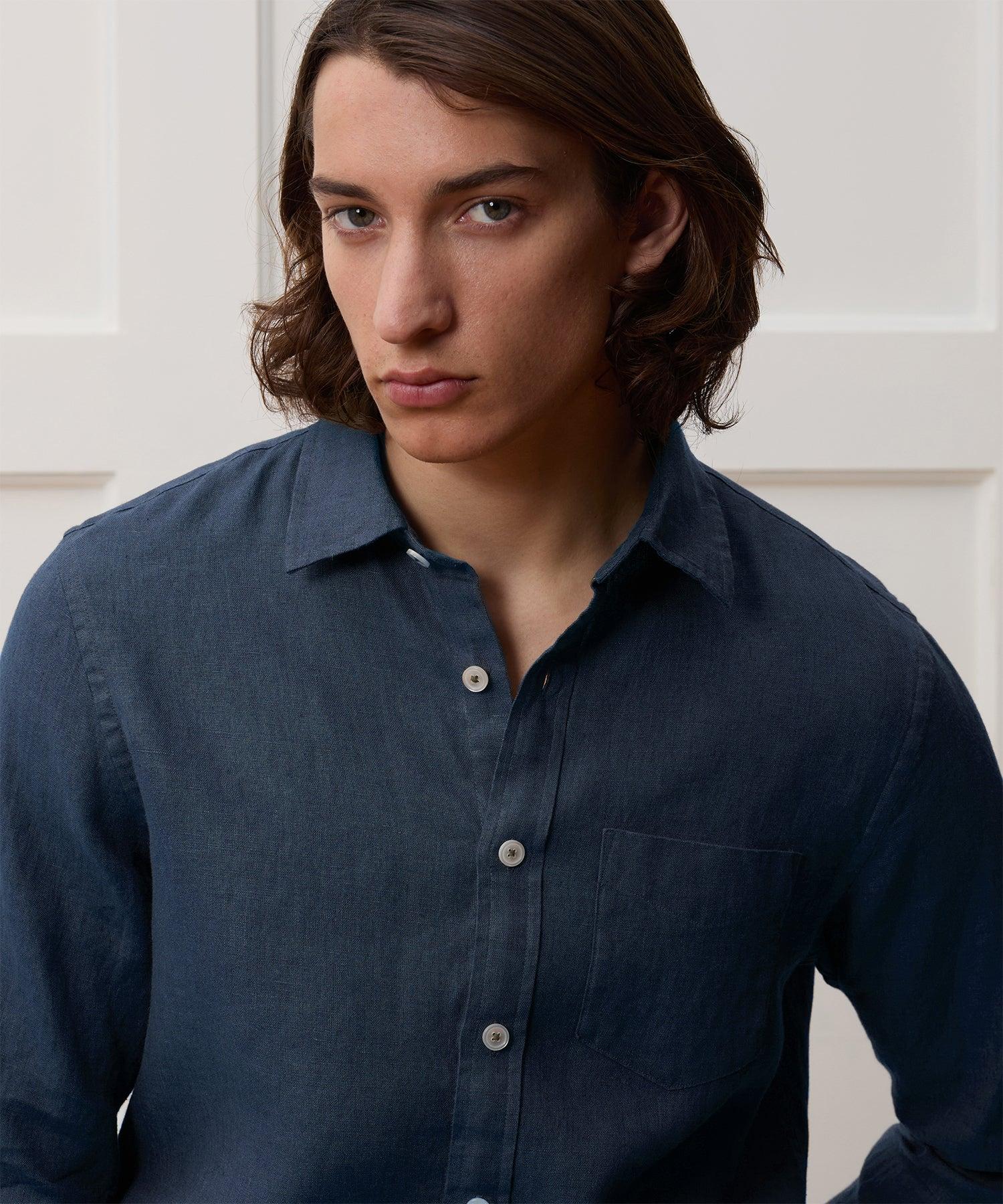 Slim Sea Soft Irish Linen Point Collar Shirt Product Image