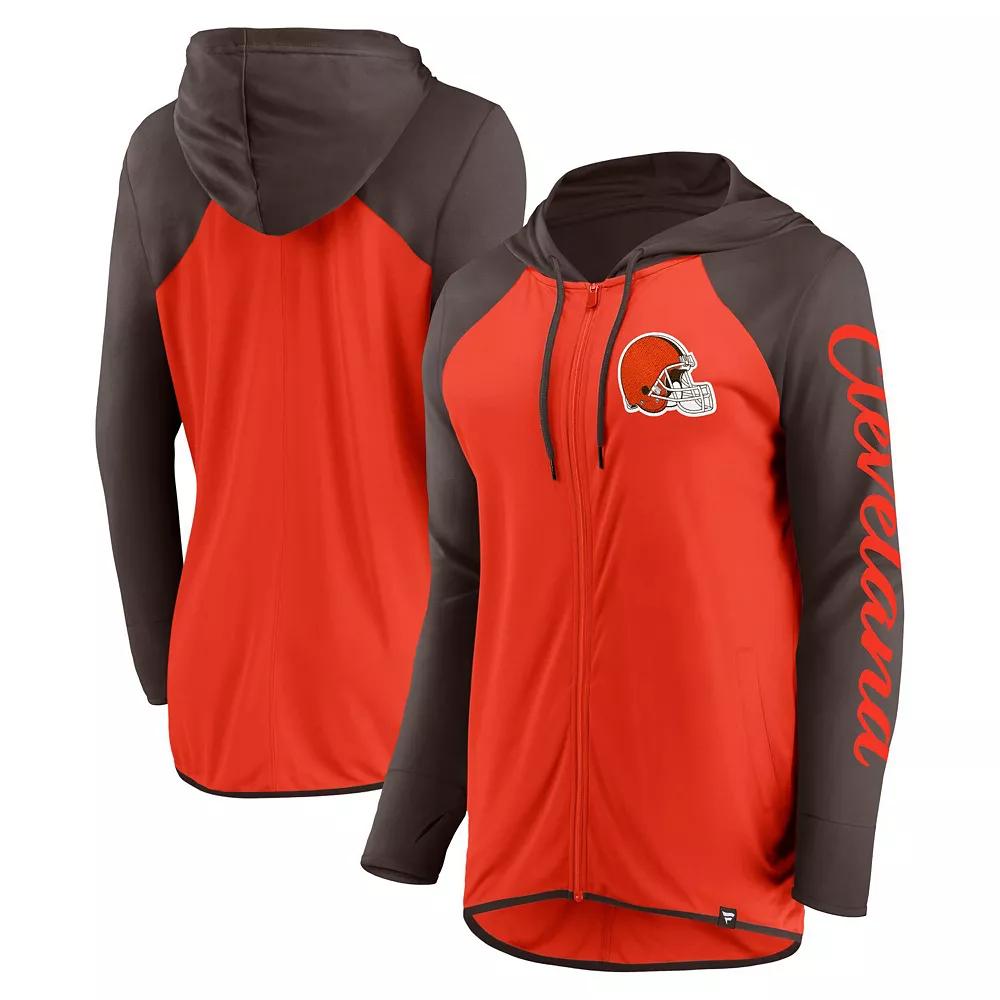 Women's Fanatics Orange/Brown Cleveland Browns Script Full-Zip Hoodie, Size: Medium Product Image