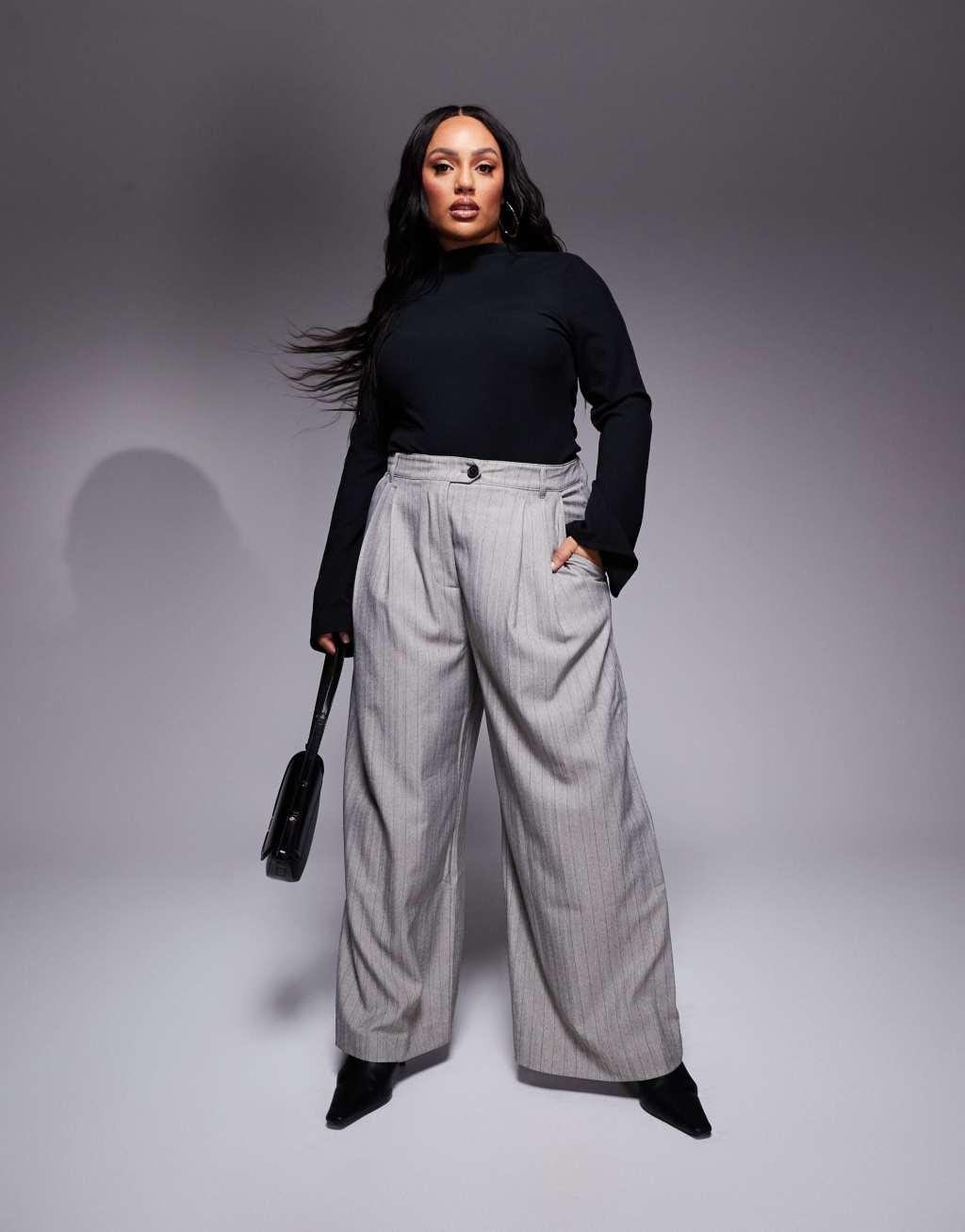 ASOS DESIGN Curve ribbed bodysuit with flared sleeves in black Product Image