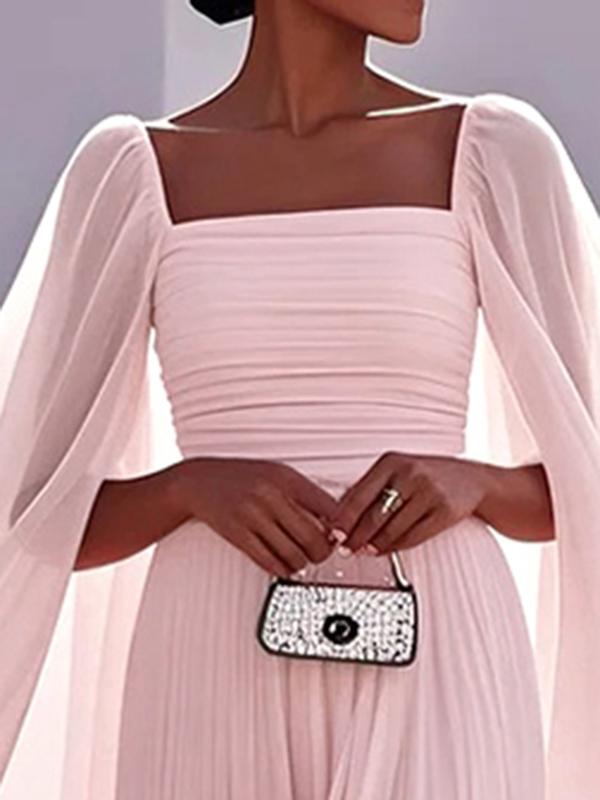 Cape Gauze Pleated Split-Joint Square-Neck Evening Dresses Maxi Dresses Product Image