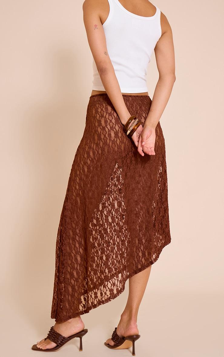 Brown Asymmetric Lace Midaxi Skirt Product Image