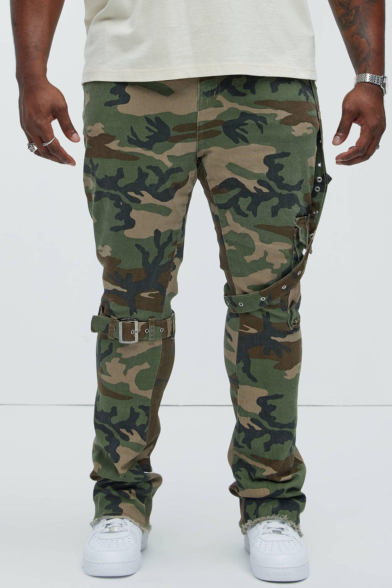 With The Straps Camo Stacked Skinny Flare Pants - Camouflage Product Image