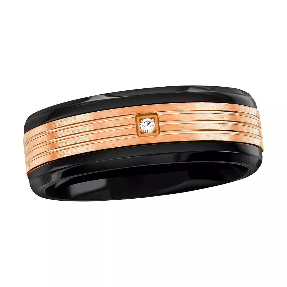 Metallo Men's Two Tone Stainless Steel Cubic Zirconia Ring, Size: 11 Product Image