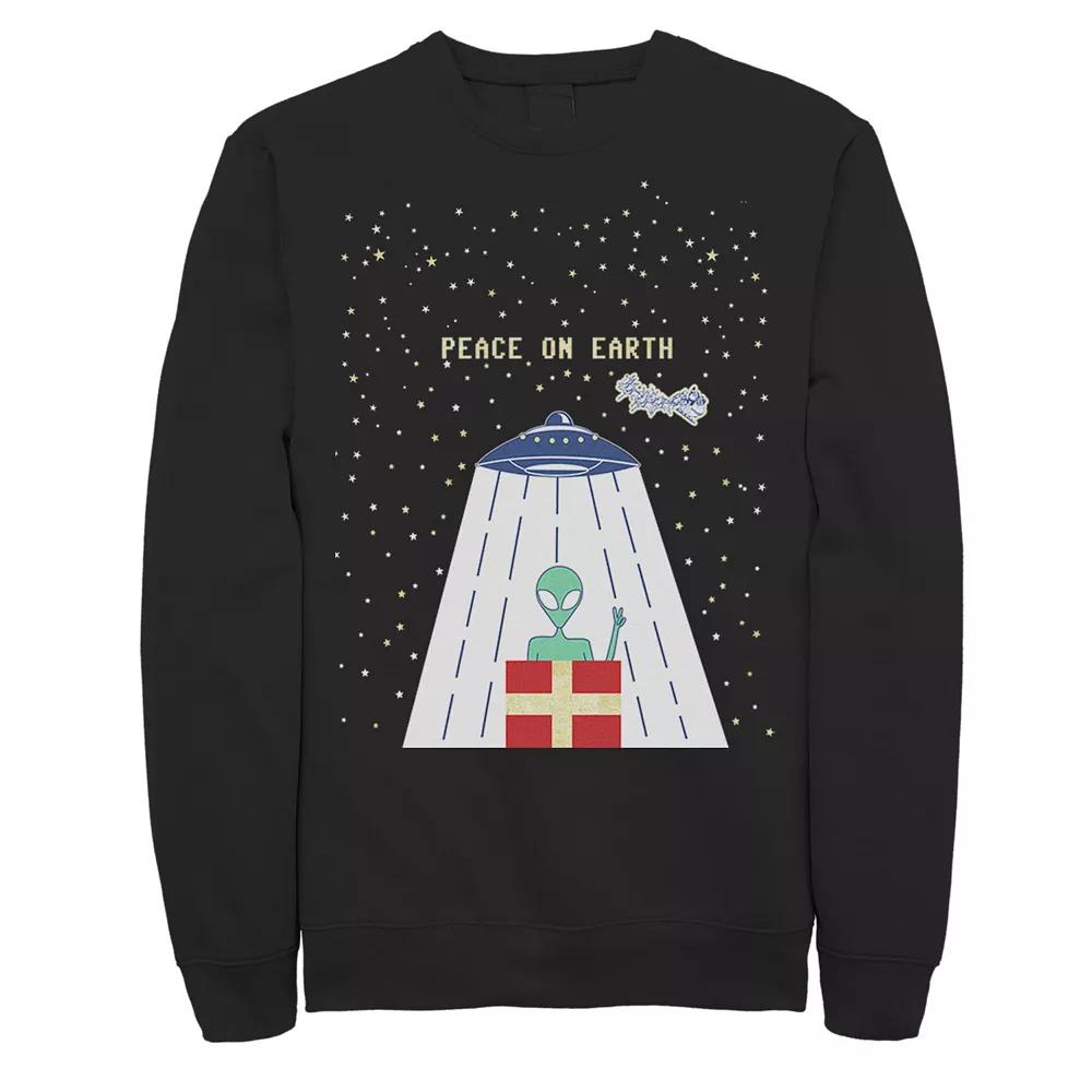 Men's Peace On Earth UFO Knit Style Graphic Fleece Pullover, Size: Large, Black Product Image