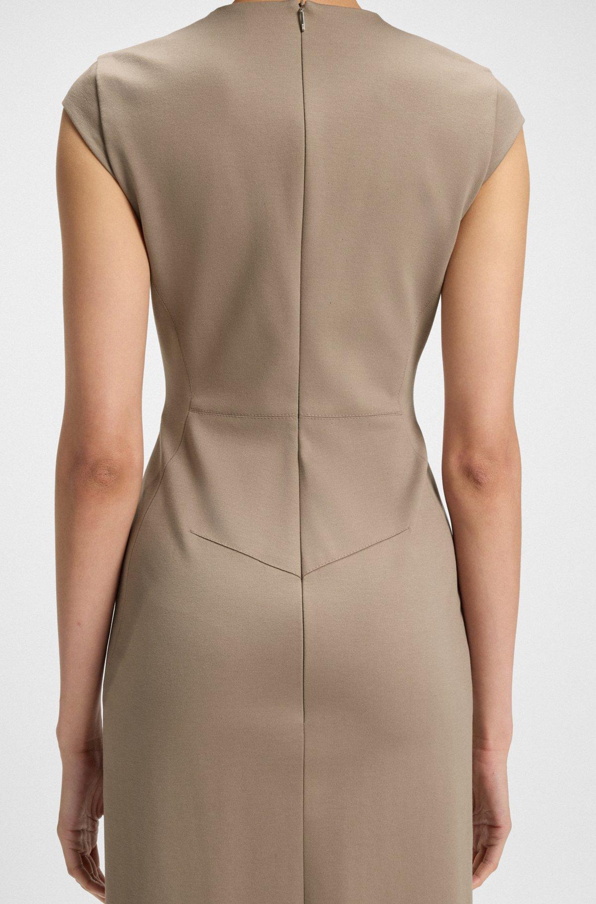 BOSS - Cap-sleeve dress in stretch fabric - Light Brown Product Image