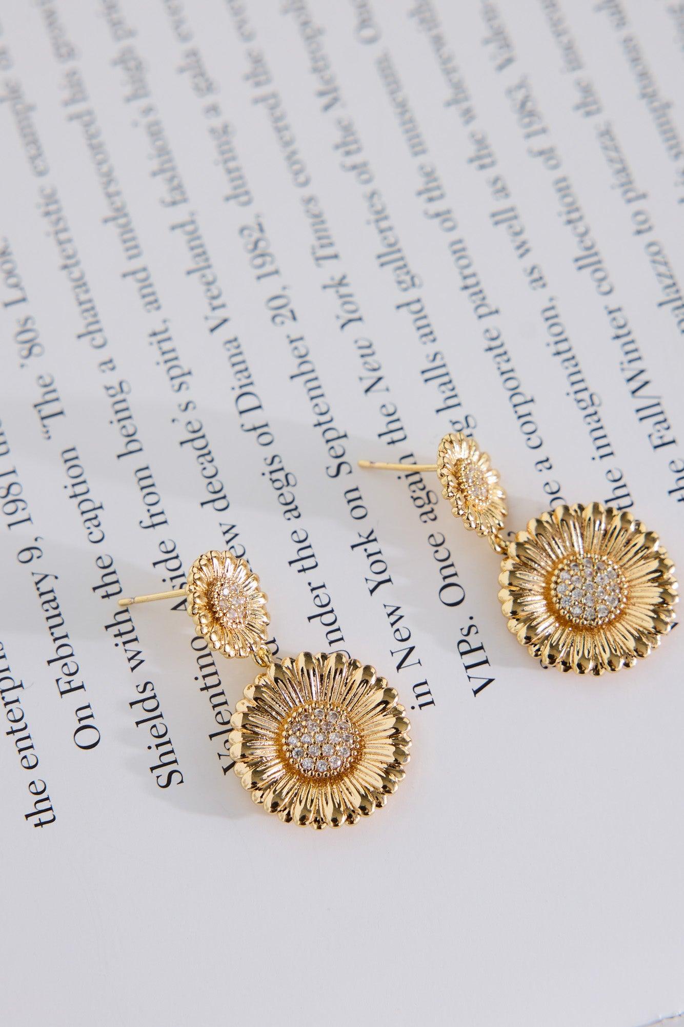 18k Gold Plated Shimmering Sun Earrings Gold Product Image