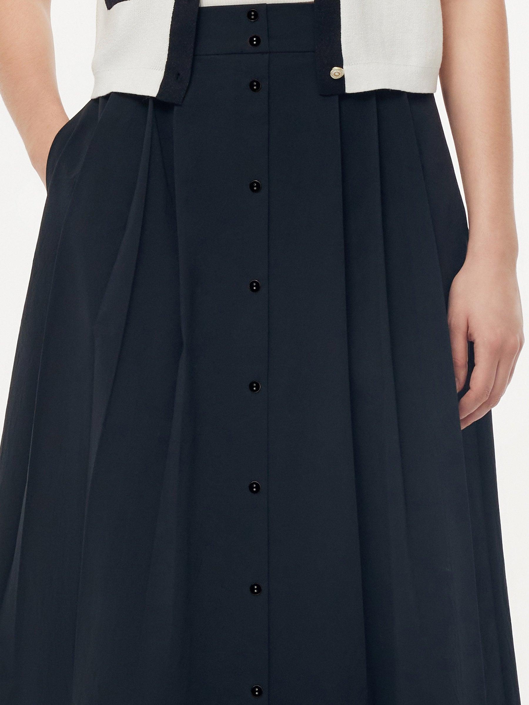 A Line Elastic Waist Pleat Women Maxi Skirt Product Image