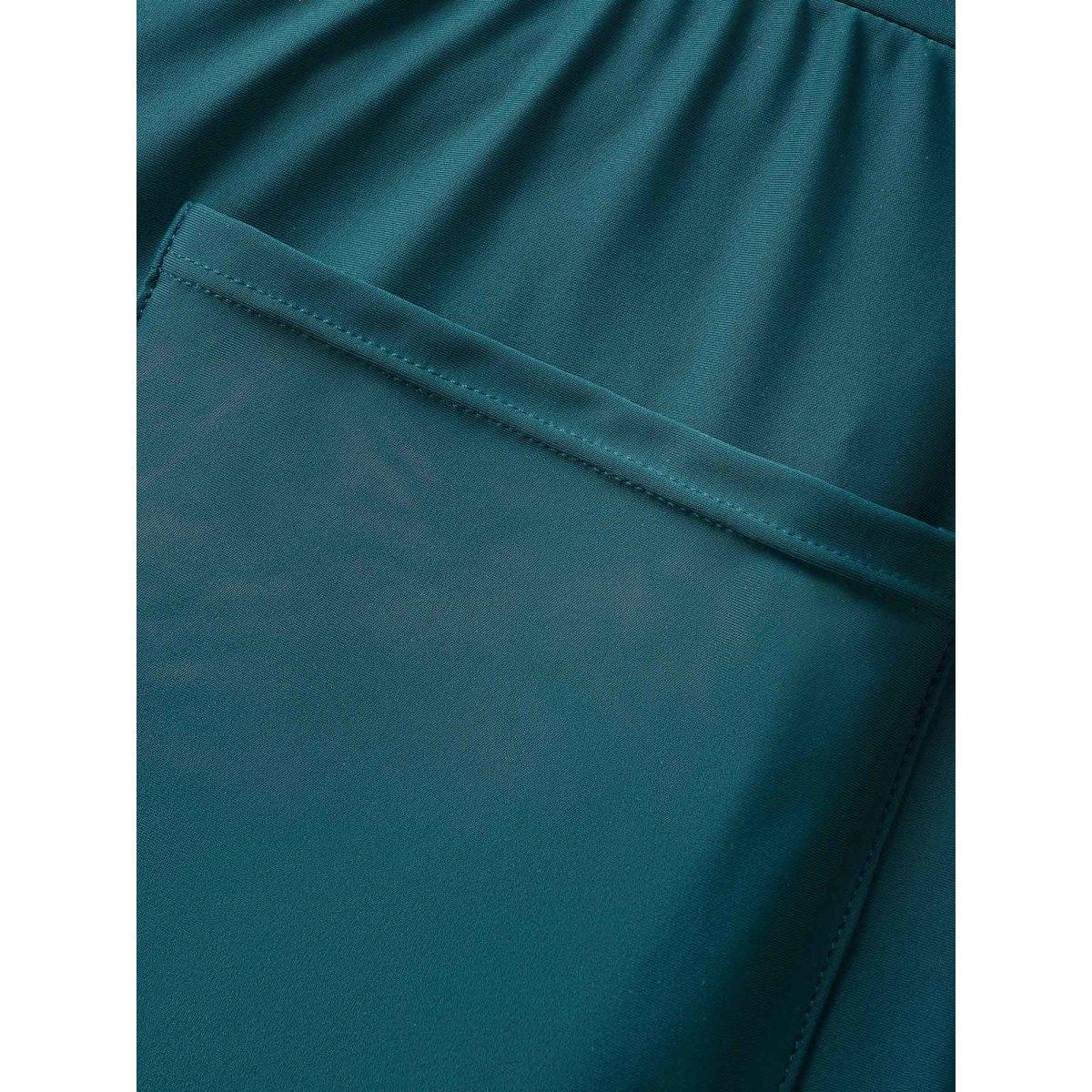 Plus Size Plain Patched Pocket Drawstring One Piece Swimsuit Women's Swimwear Cyan Resort Gathered Curve Bathing Suits High stretch One Pieces BloomChic 10/M Product Image