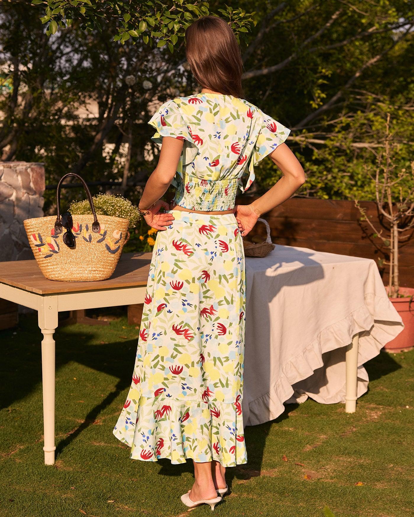 Floral Ruffle A-Line Midi Skirt Product Image