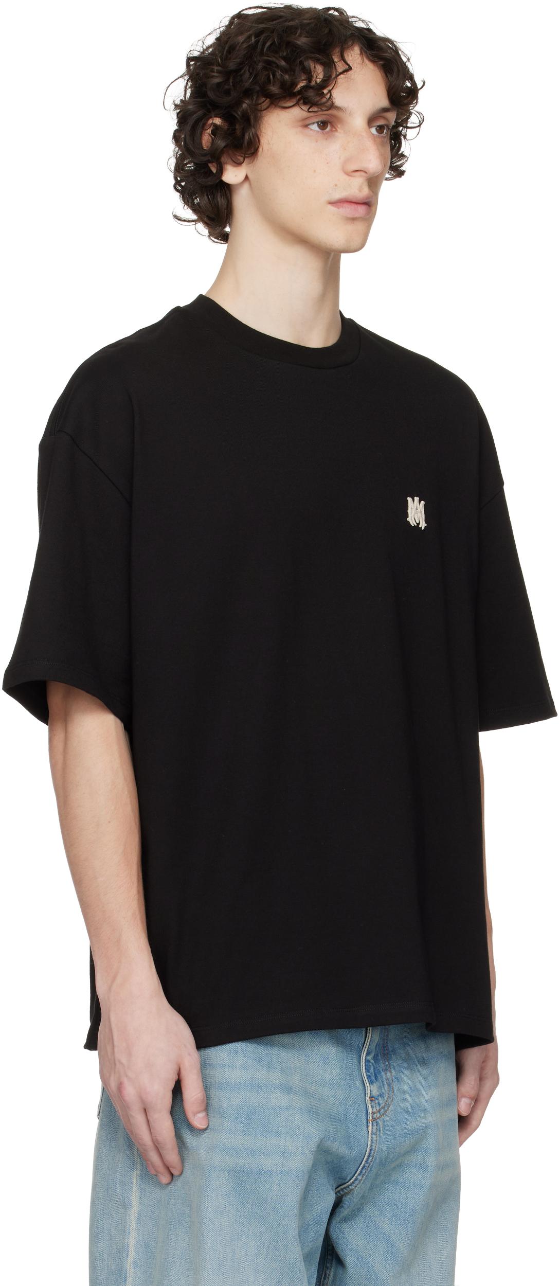 AMIRI Black Crewneck T-shirt With Logo Embroidery On The Front In Cotton Man Product Image