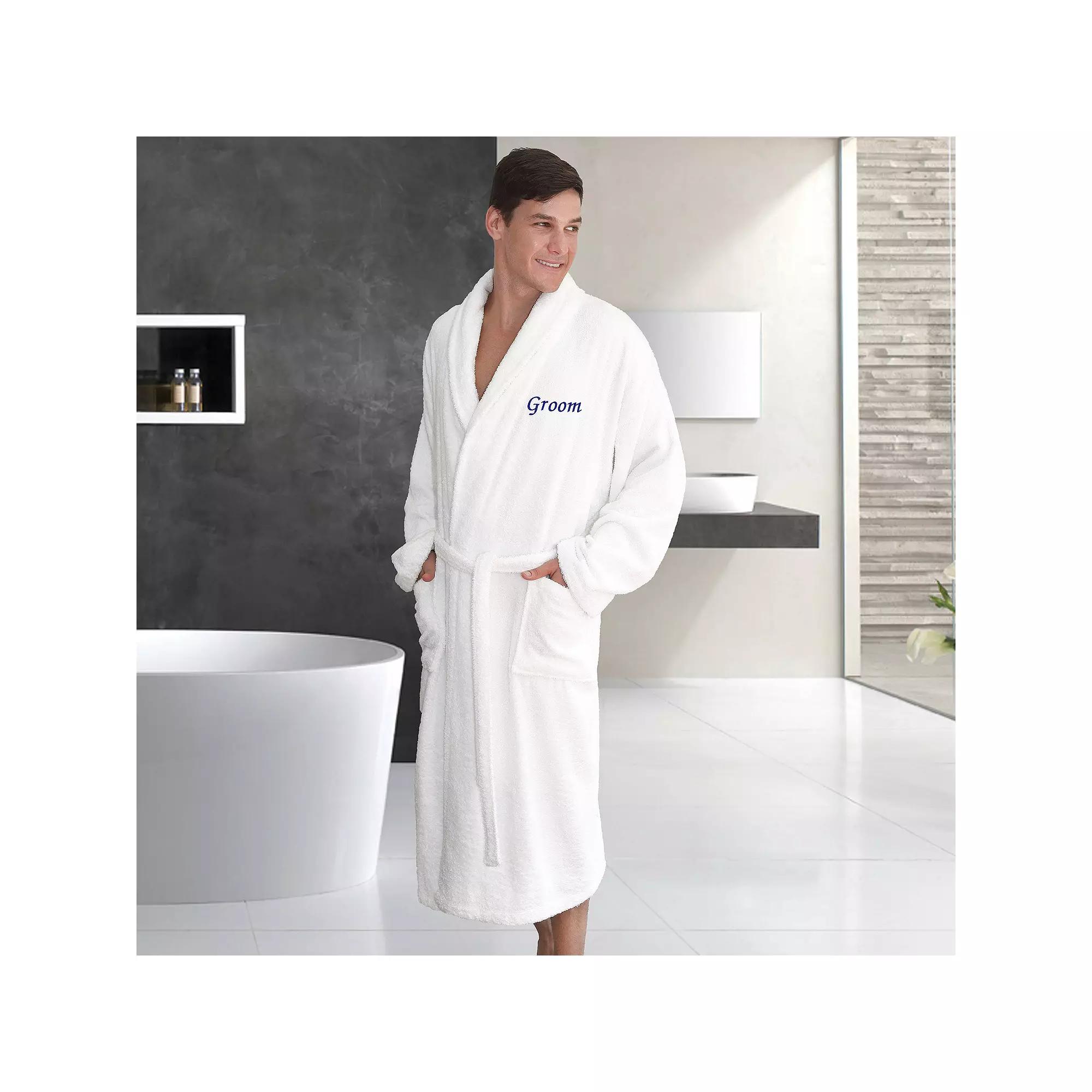 Linum Home Textiles "Groom" Embroidered Cotton Terry Bathrobe, Men's, Size: Large/XL, Blue Product Image