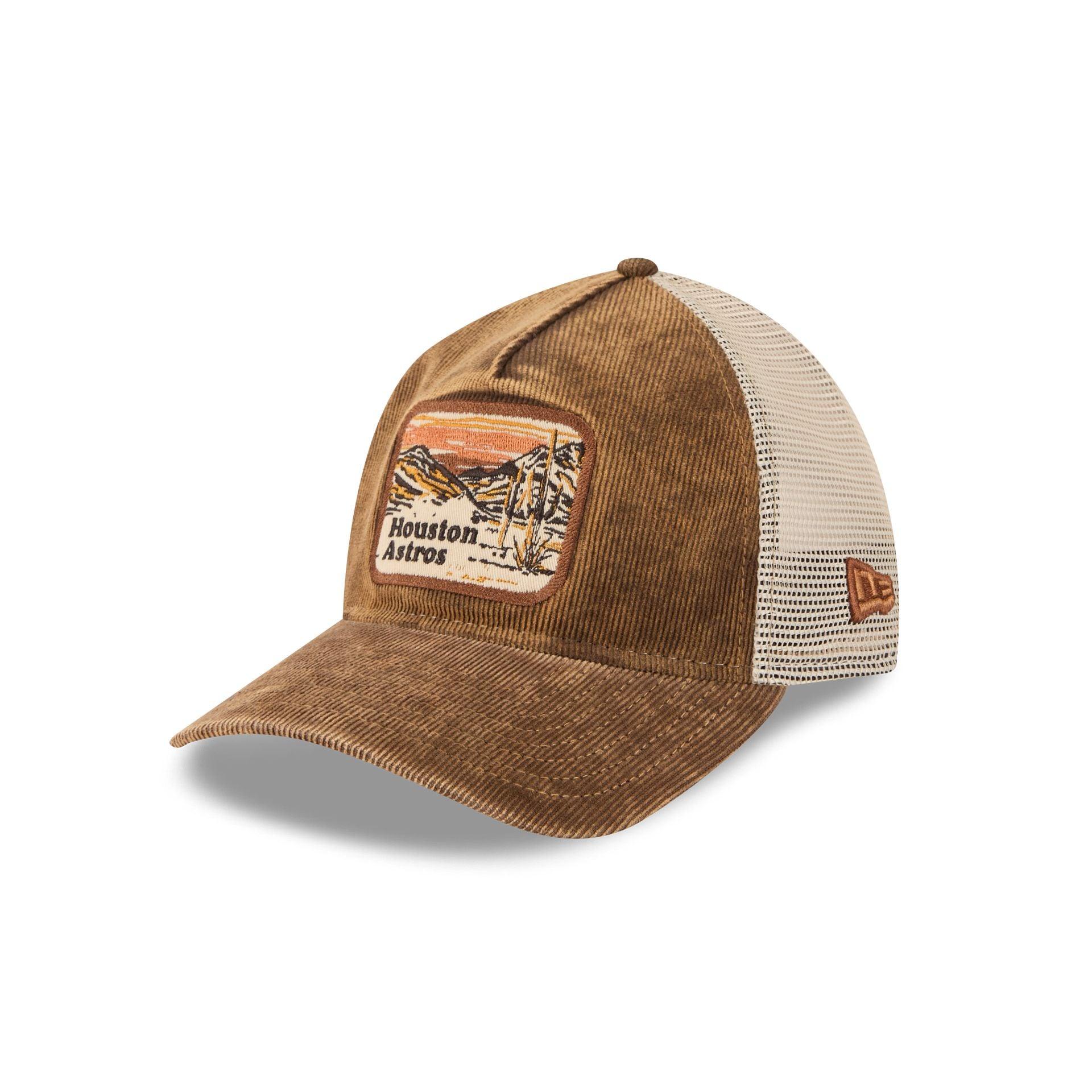 Houston Astros Vintage Landscape Brown 9TWENTY A-Frame Trucker Hat Male Product Image