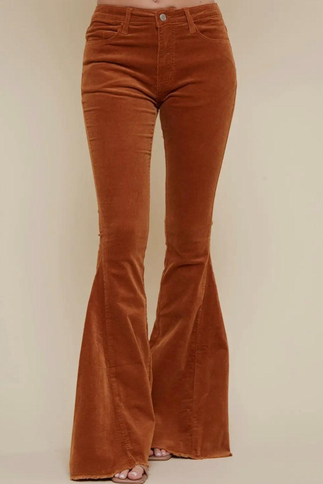 Plus Size Cream Corduroy Bell Bottom Pants Product Image