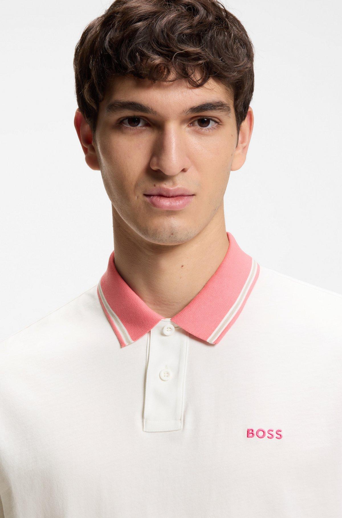Cotton-jersey polo shirt with stripe trims Product Image