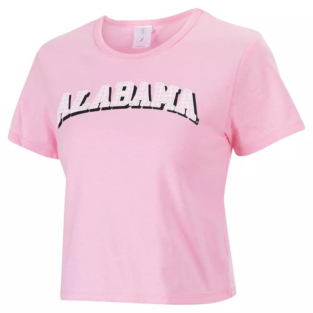 Women's ZooZatz Pink Alabama Crimson Tide Gingham Logo Cropped T-Shirt,  Product Image