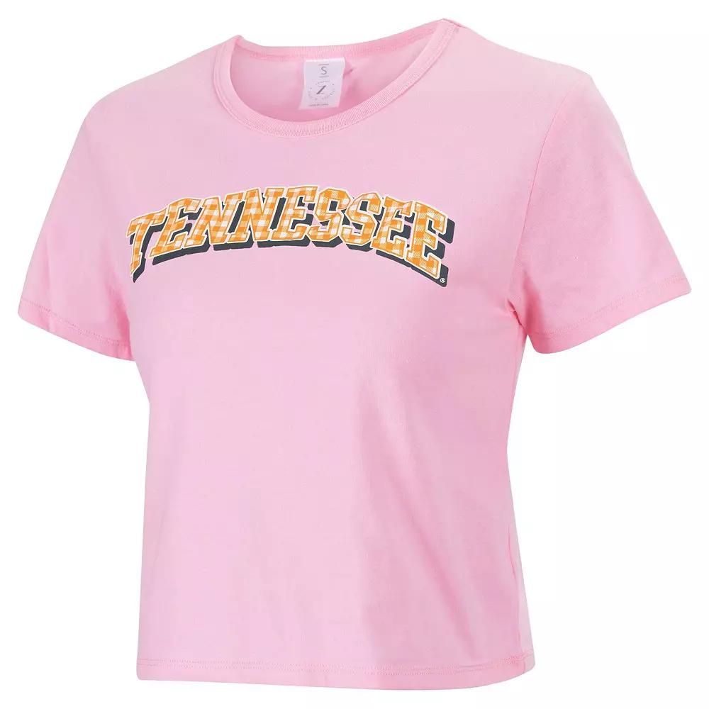 Women's ZooZatz Pink Tennessee Volunteers Gingham Logo Cropped T-Shirt,  Product Image