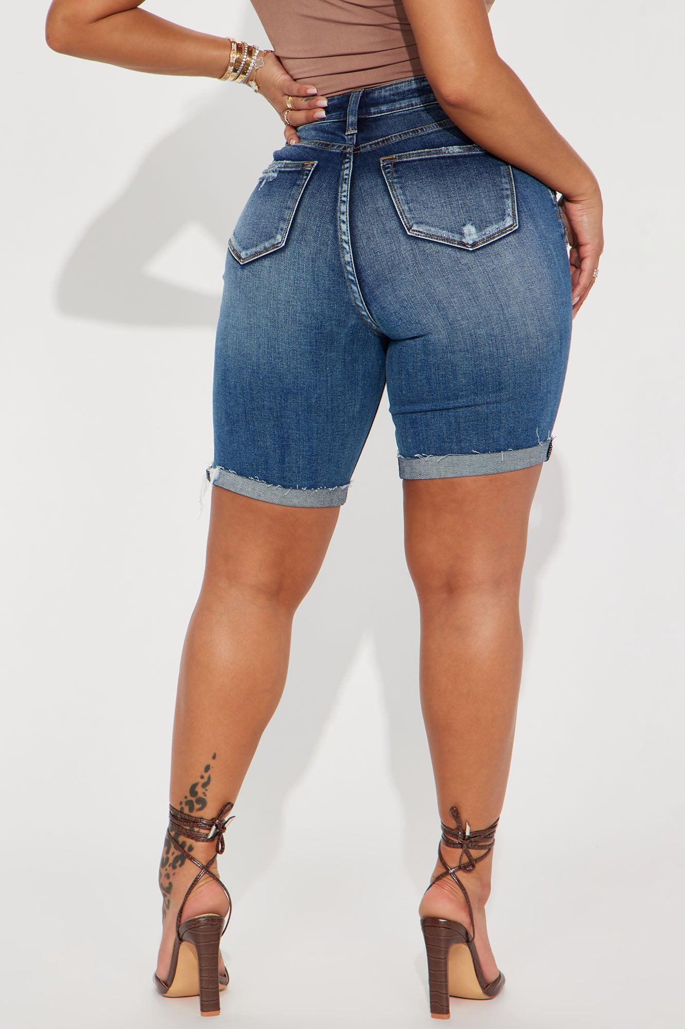 Almost There Stretch Denim Bermuda Shorts - Dark Wash Product Image