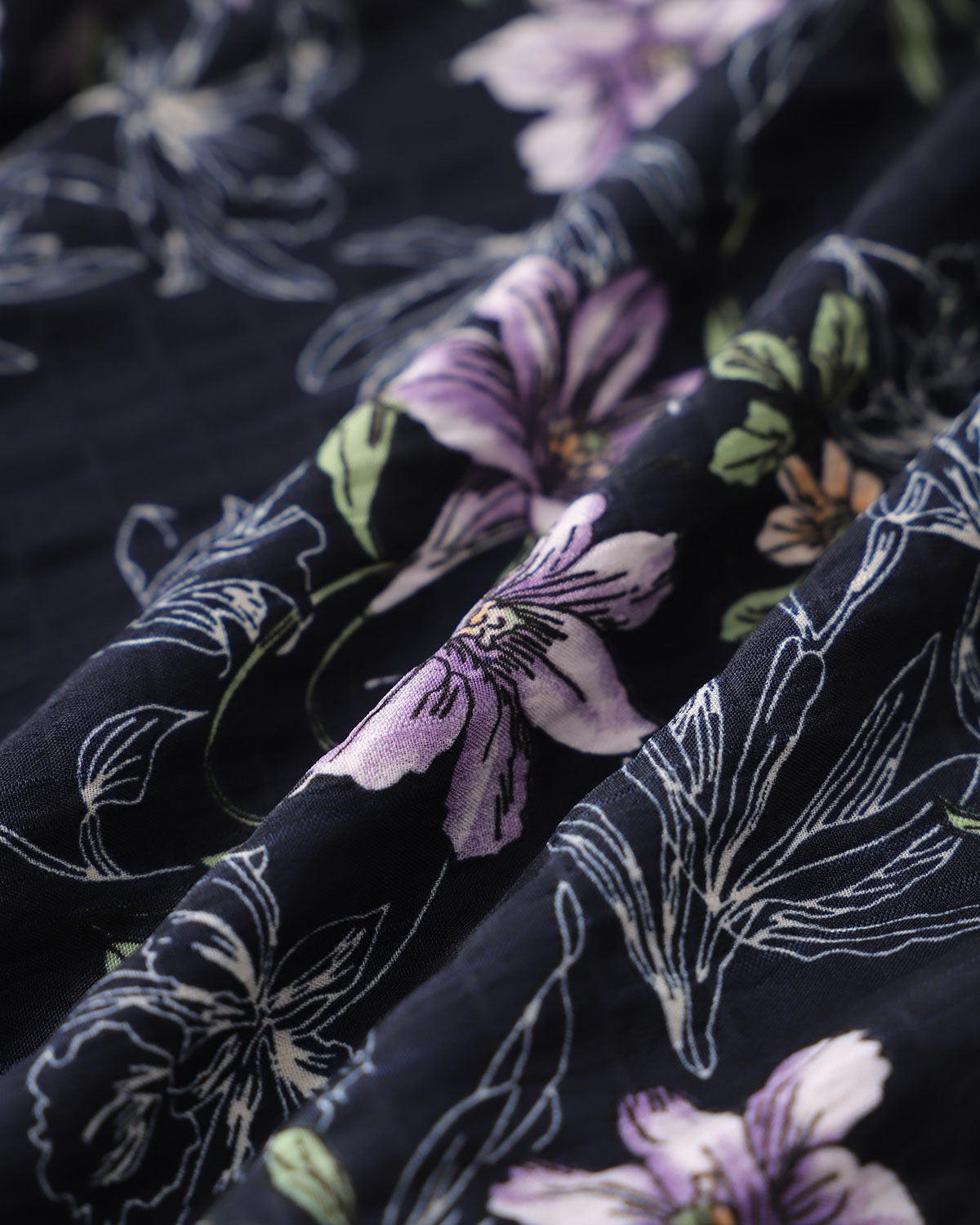 Black Floral Elastic Waist Midi Skirt Product Image