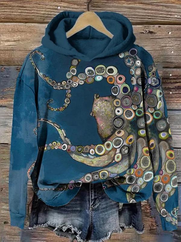 Long Sleeves Printed Hooded Hoodies Tops Product Image