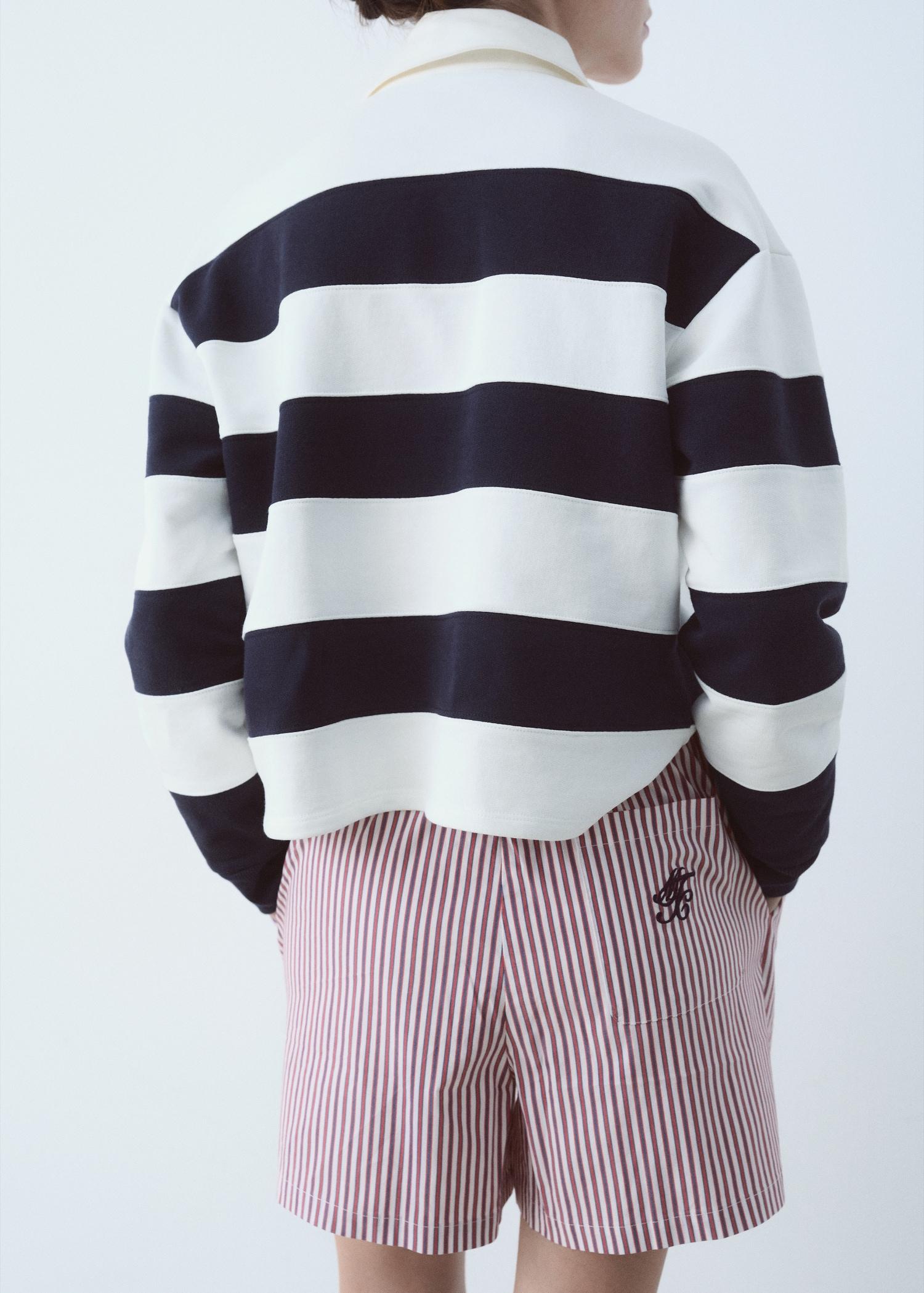 Striped poplin shorts with embroidered message - Women | MANGO USA Product Image