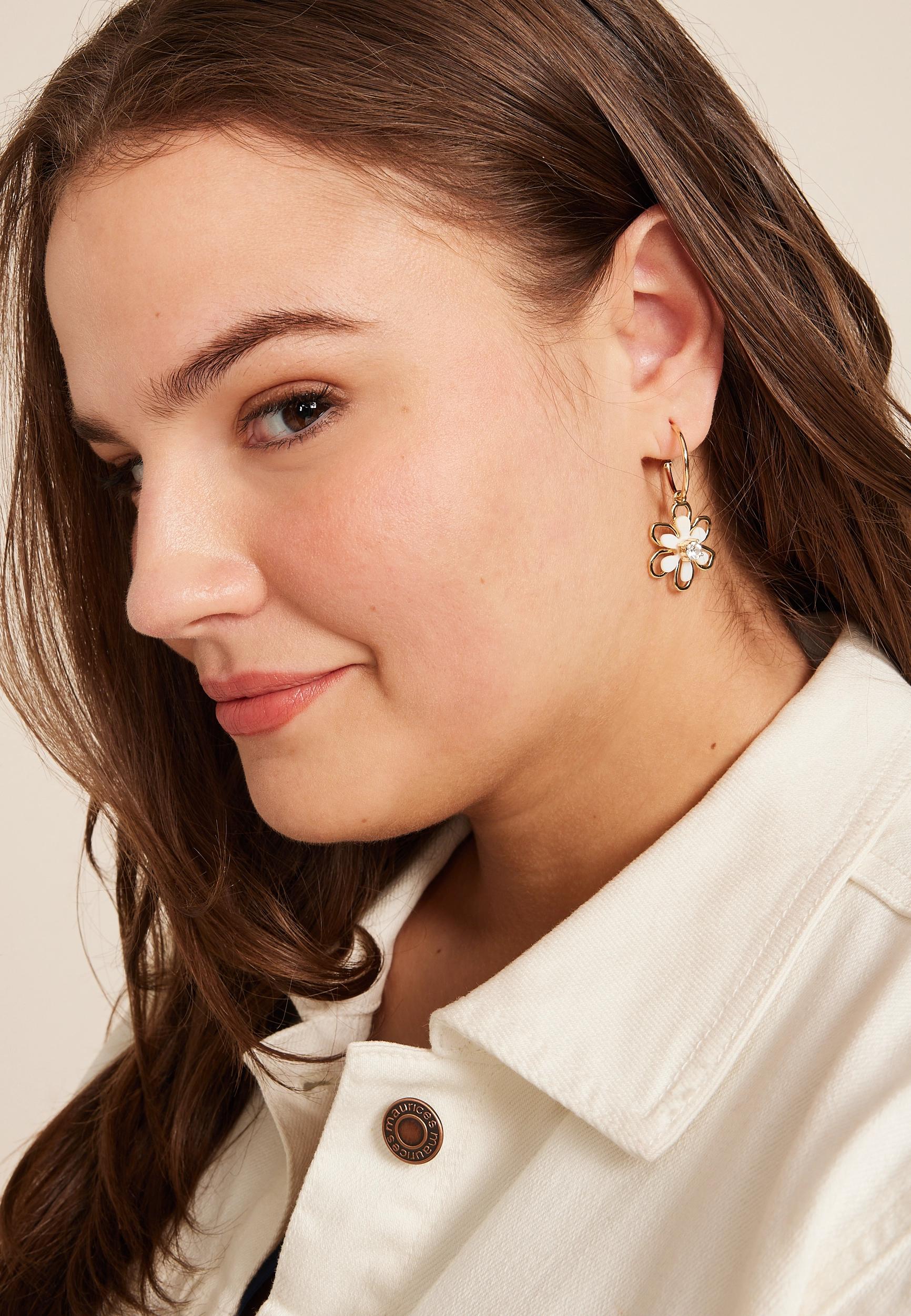 Wire Flower Charm Hoop Earrings Product Image