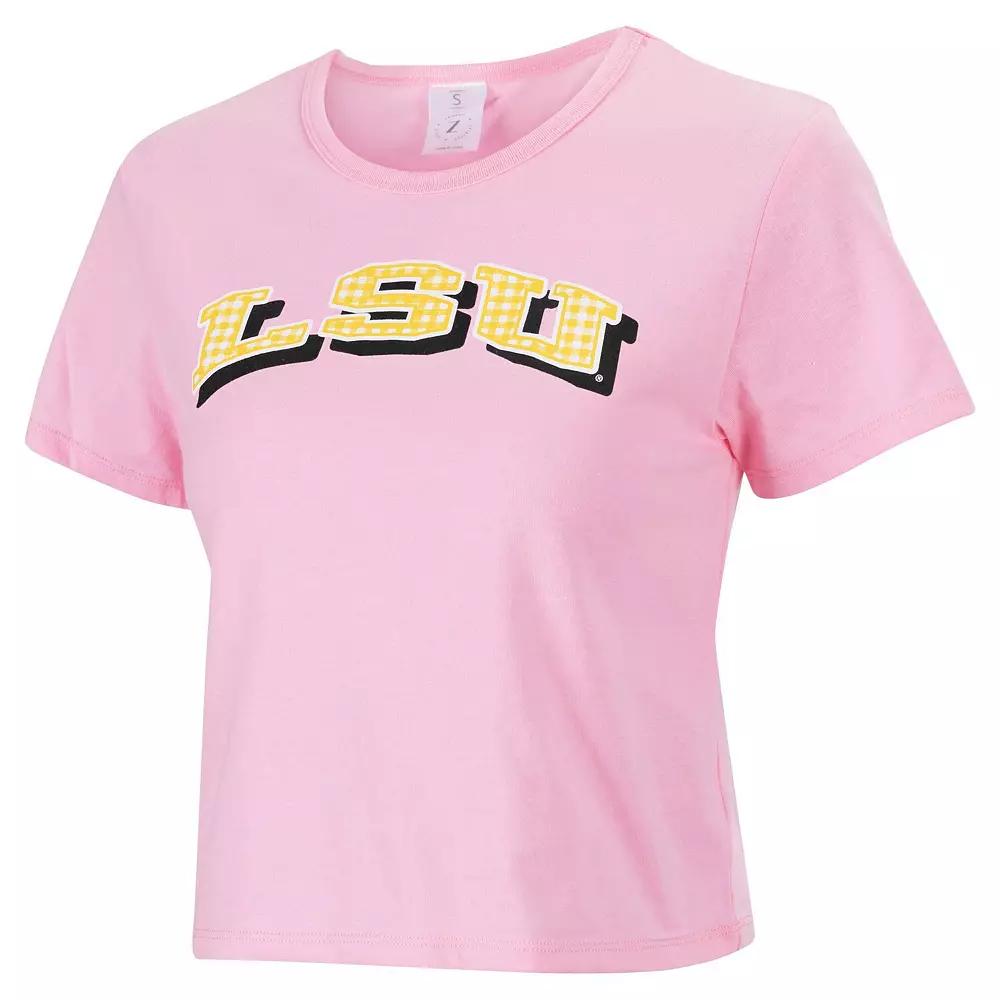 Women's ZooZatz Pink LSU Tigers Gingham Logo Cropped T-Shirt,  Product Image