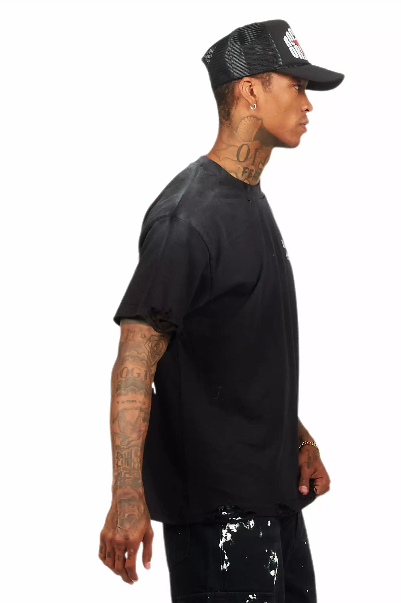 Drako Black Oversized Graphic T-Shirt Male Product Image