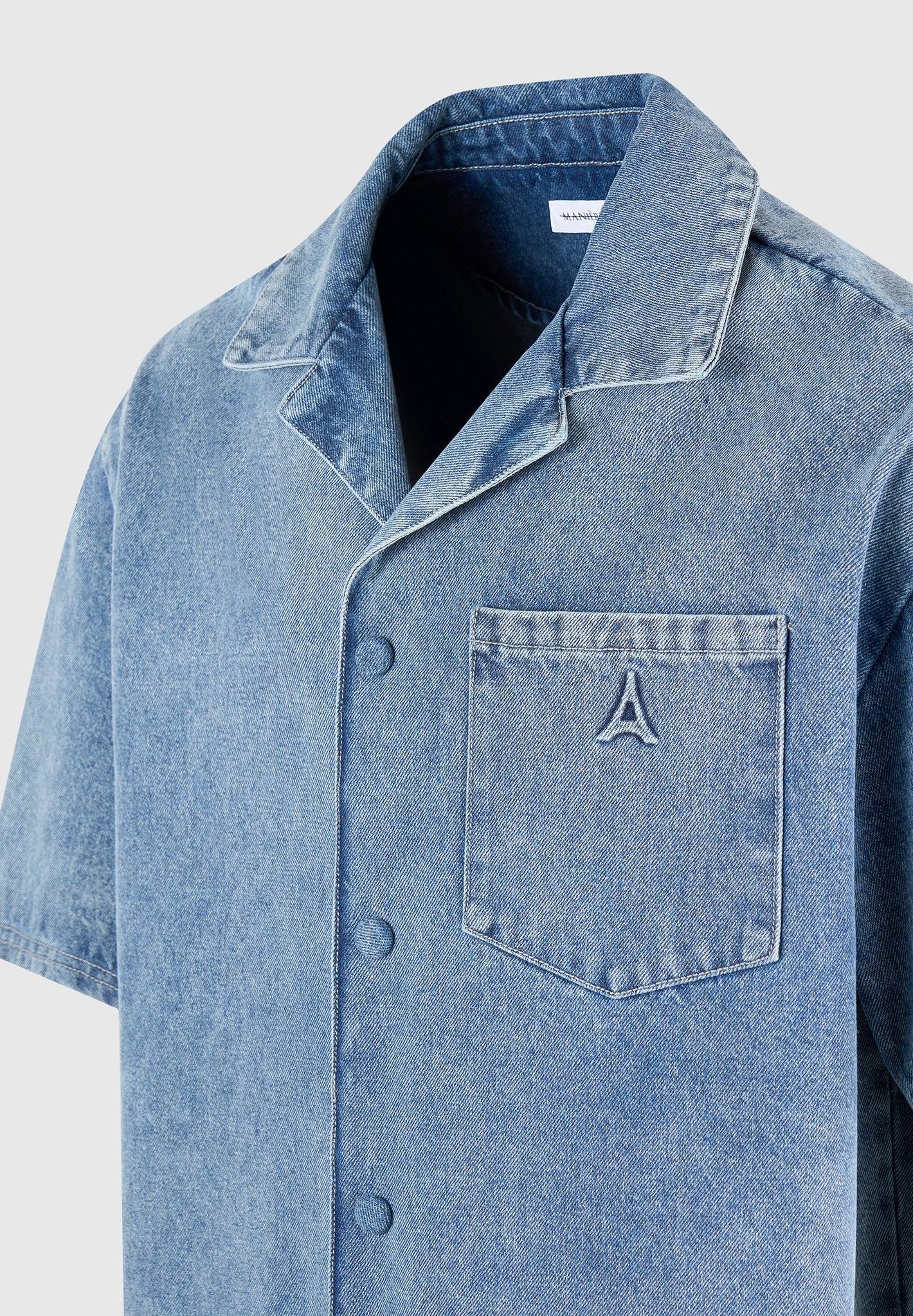 Boxy Denim Revere Shirt - Mid Blue Male Product Image