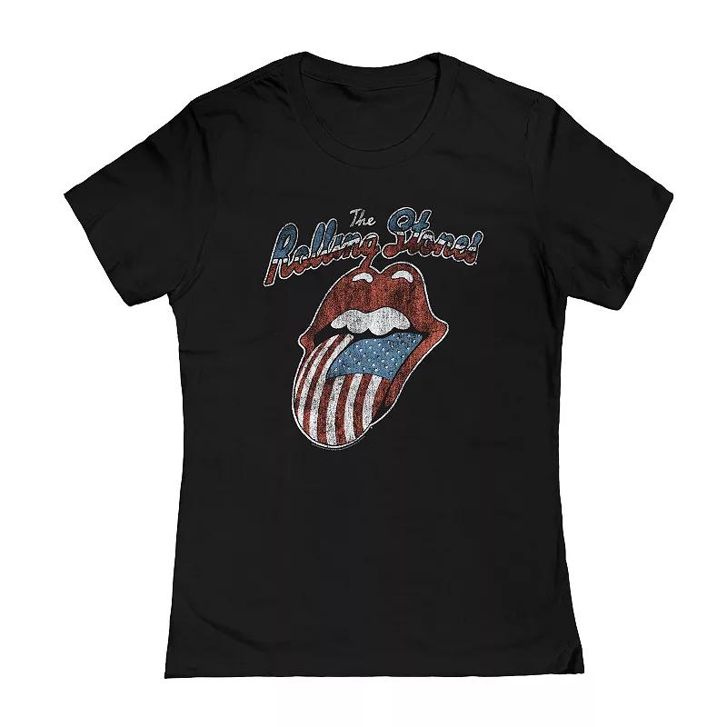 Juniors' Rolling Stones Tongue USA Graphic Tee, Girl's, Size: Medium, Black Product Image