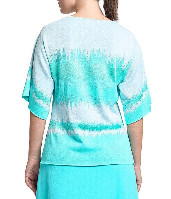 Ming Wang Knit Wavelength Boat Neck Drop Shoulder Elbow Flutter Sleeve Tunic Product Image